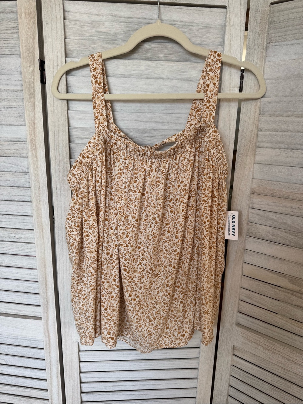 Old Navy Cream and Tan Floral Camisole Tank Top